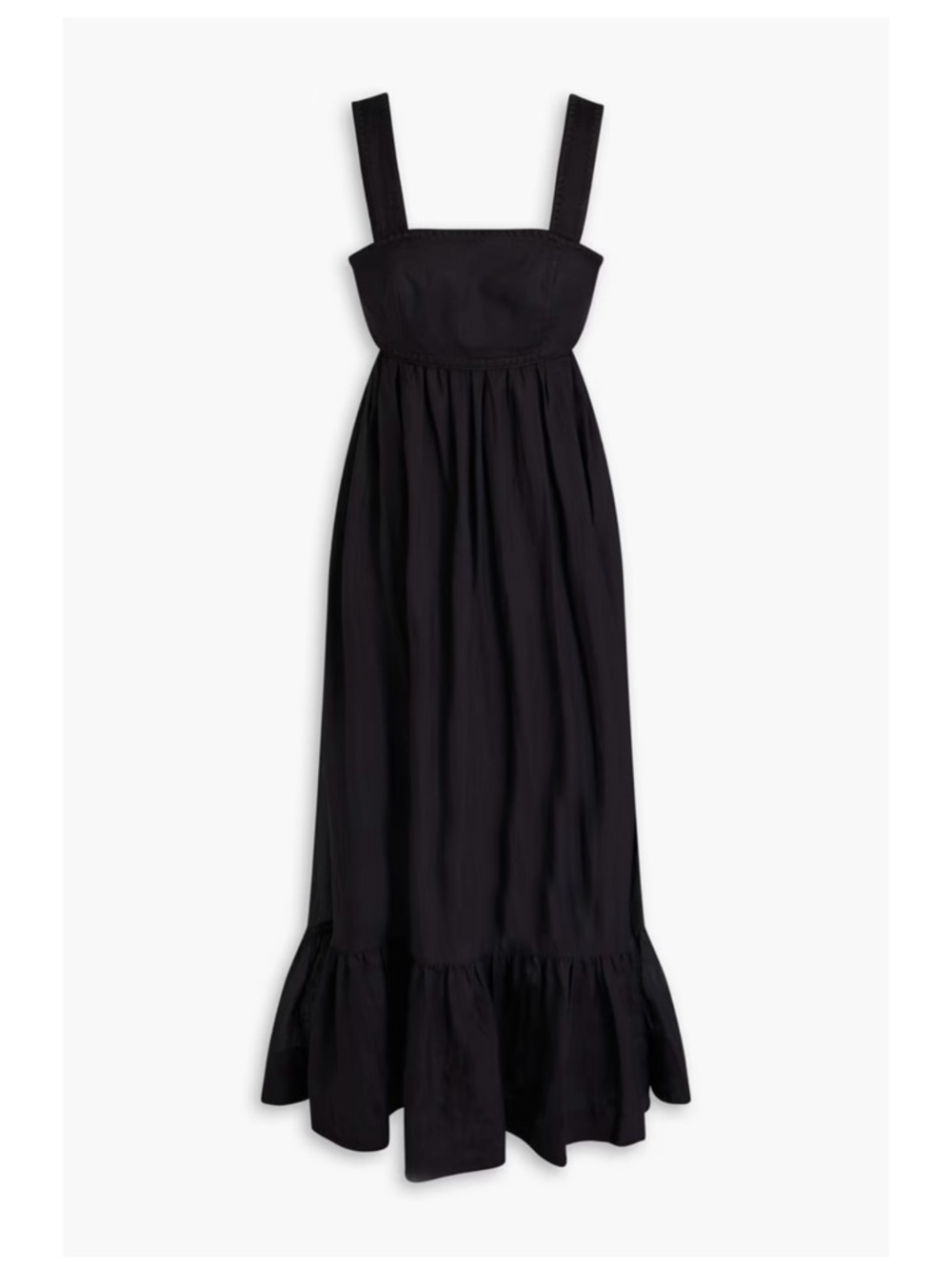 Zimmermann Black Midi Dress with Square Bodice & Ruffle Hem